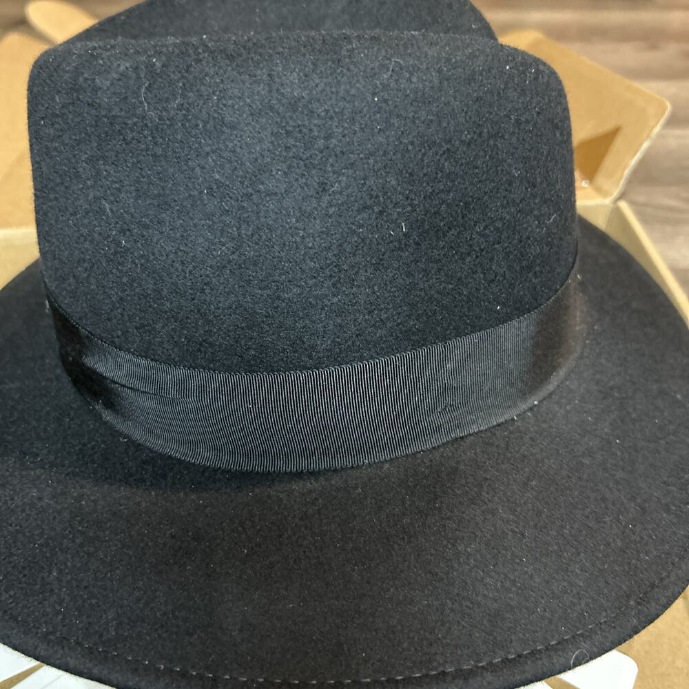 Women’s Femsee Fedora Black Wool Wide Brim Hat with Brush Size Medium - Picture 12 of 13